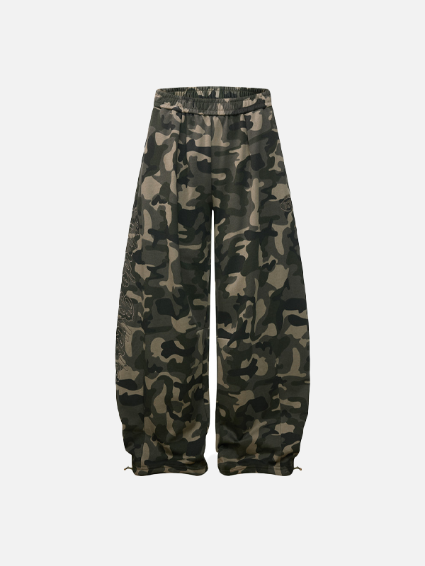 Camouflage Machete Drawstring Wide Leg Jogger