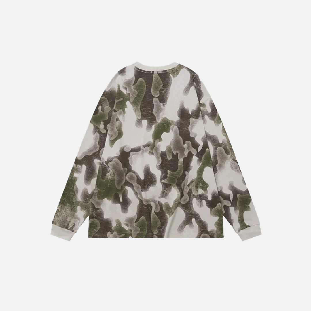 T-shirt à manches longues imprimé camouflage vintage