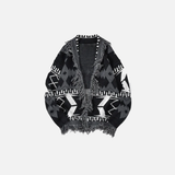Gothic-Strickjacke im Grunge-Stil mit Rissen und japanischem Touch