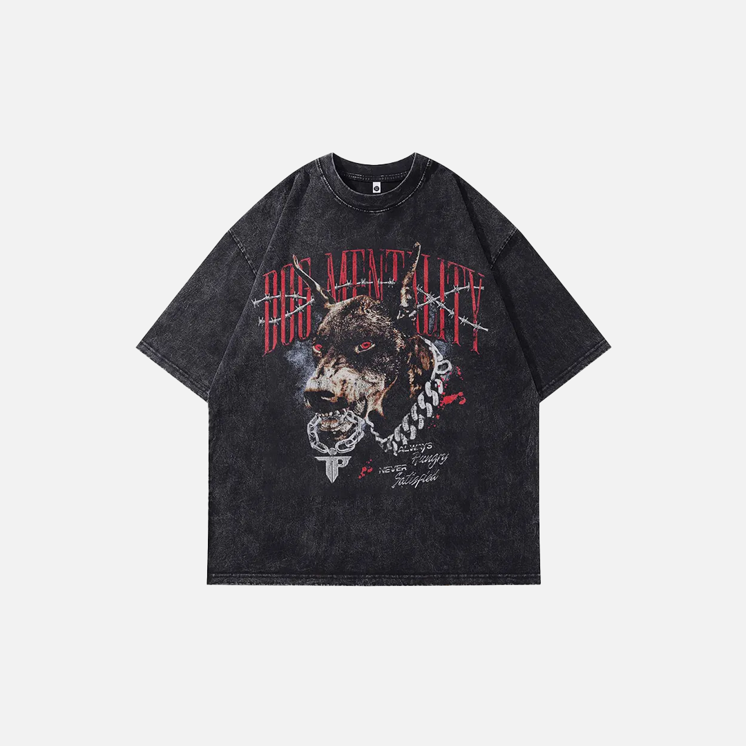 Y2K Black Washed Doberman Graphic Print T-Shirt