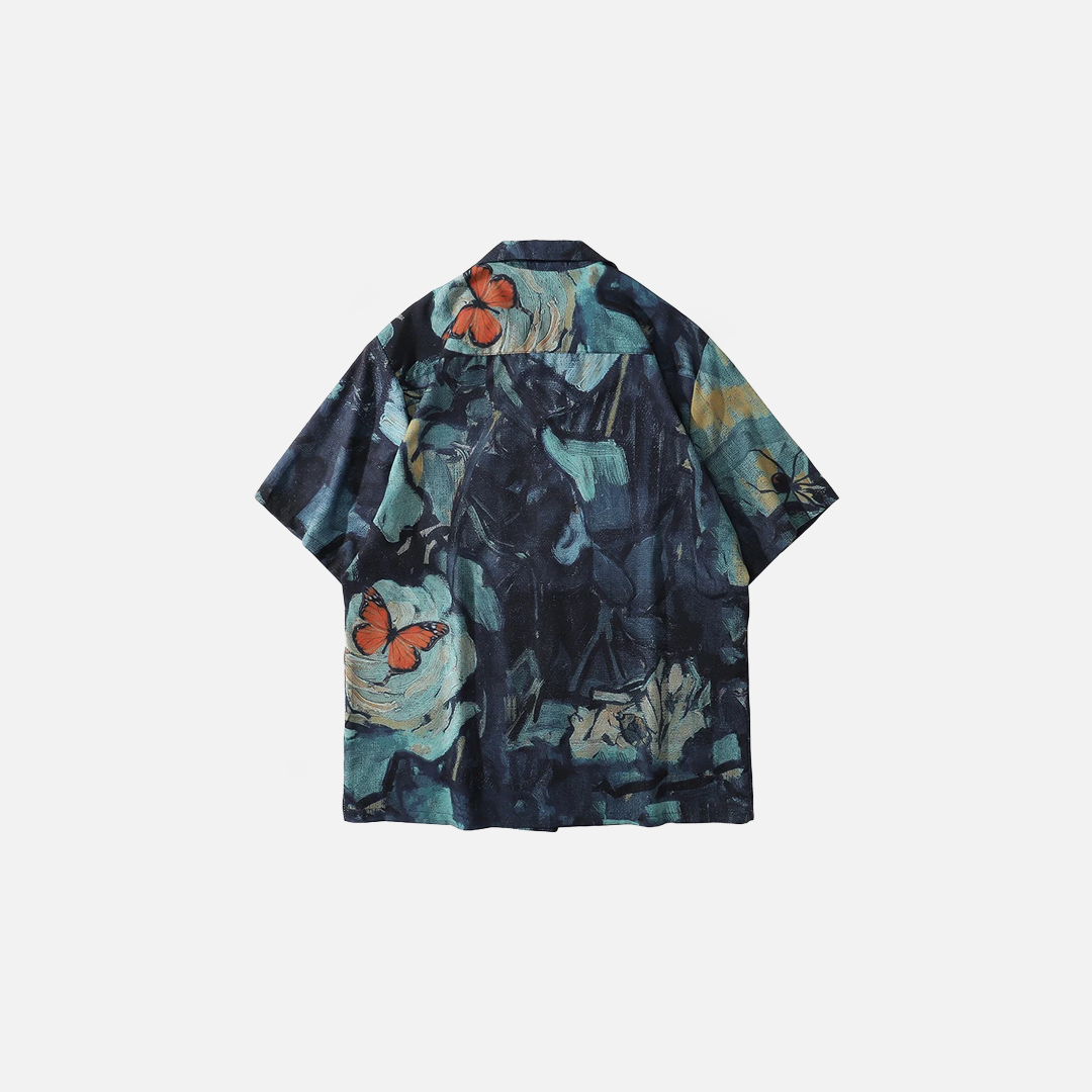 Colorful Hawaiian Butterfly Print Beach Shirt