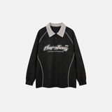 Herbstliches Oversize-Polo-Langarmshirt mit Stickerei