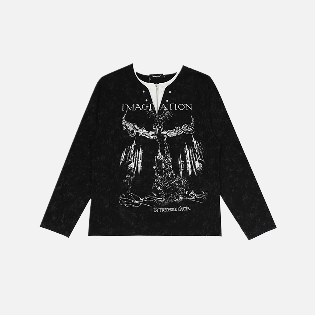 T-shirt long deux pièces style punk gothique sombre