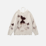 Pullover mit Schmetterlingsmotiv, ausgefranstem Saum und flauschigem Material