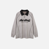 Herbstliches Oversize-Polo-Langarmshirt mit Stickerei