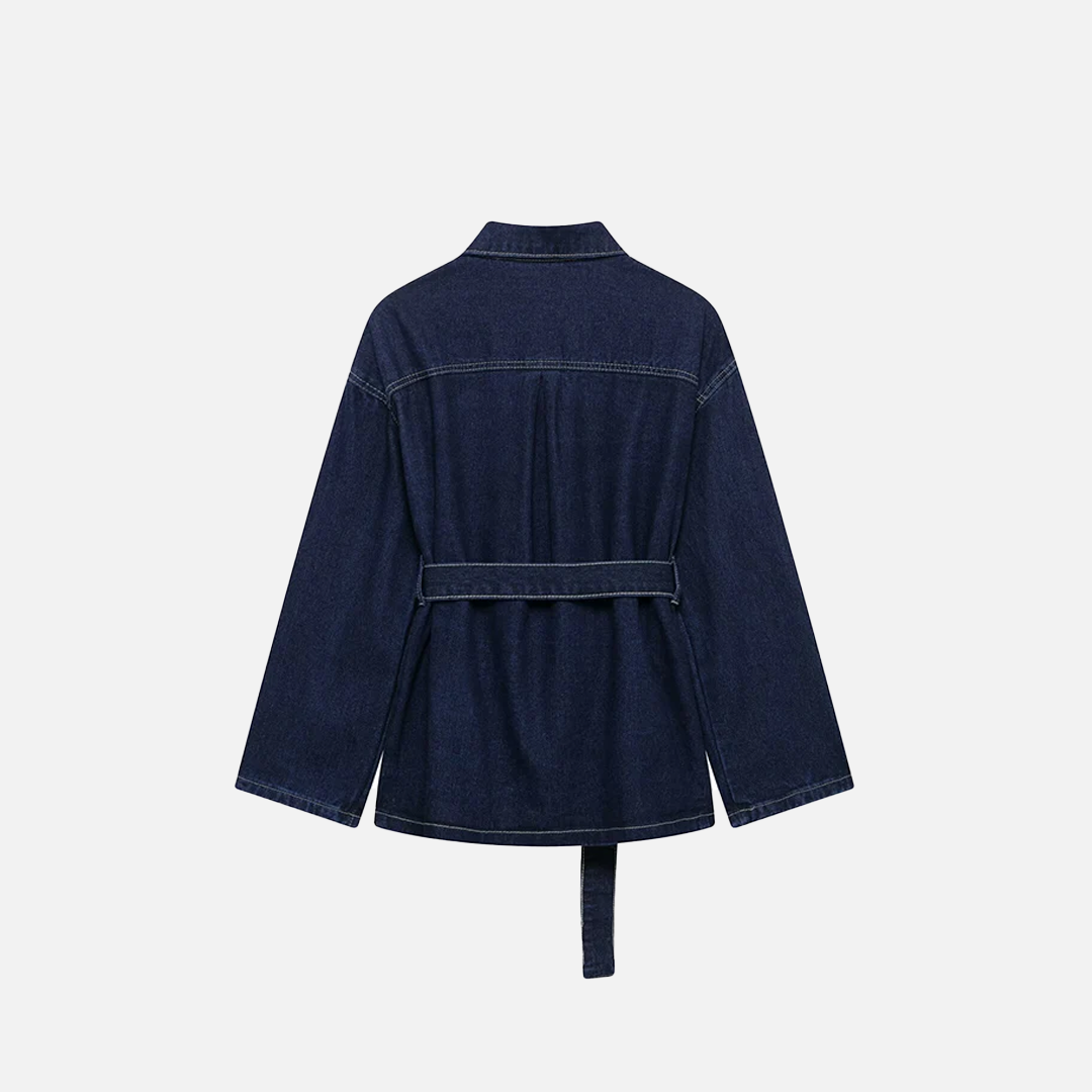 Everyday Essential Lapel Neck With Belt Denim Jacket