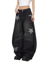 Retro Star Spliced Wide-Leg Jeans