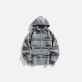 Gemütlicher Herren-Strickjacke mit Streifen und Kapuze sowie Reißverschluss