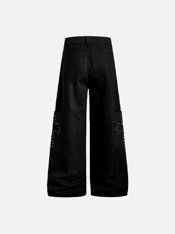 Retro European Style Willow Nail Wide Leg Cargo Jeans