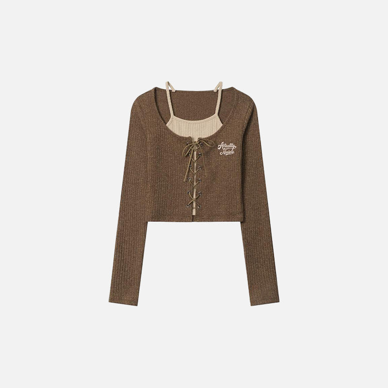 Damen-Strickjacke mit Schnürung und mehreren Lagen