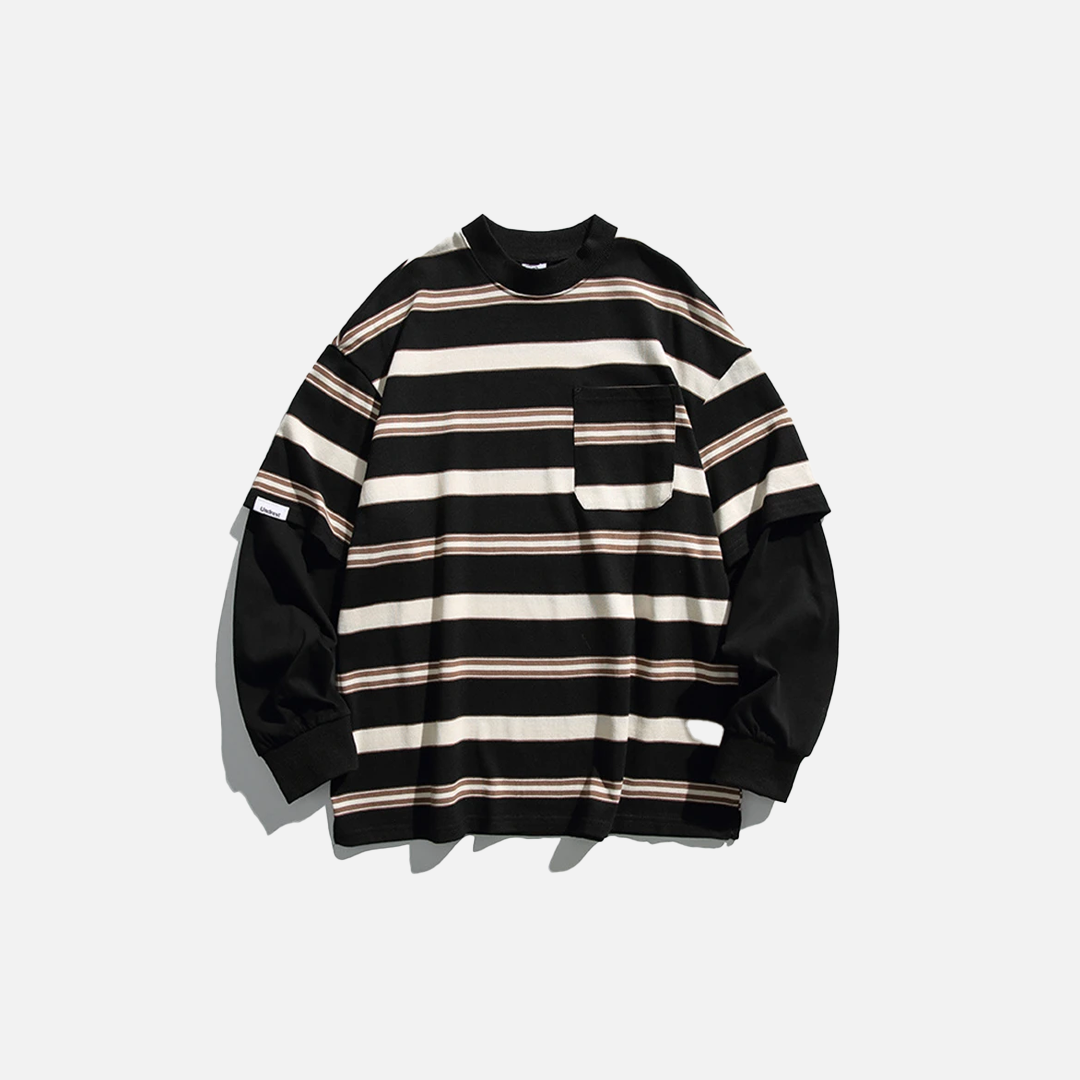 High-Quality Striped Oversized Fake Two Pieces Sweatshirt