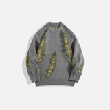 Y2K Japanese Style Leaf Jacquard O-Neck Sweater
