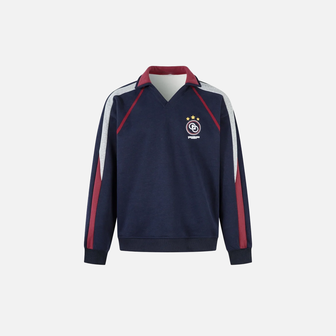 Paneled Contrast Print Fleece V-Neck Sweatshirt