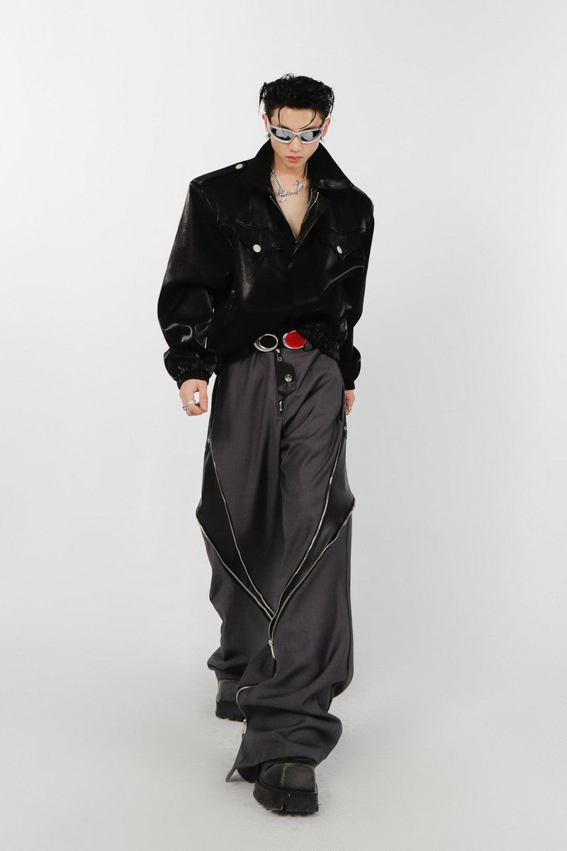 Pantalon en cuir cousu avec fermeture éclair 