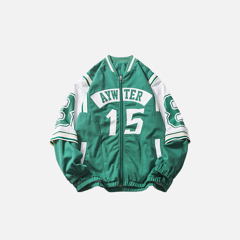 Retro Double-sleeved Green Varsity Jacket