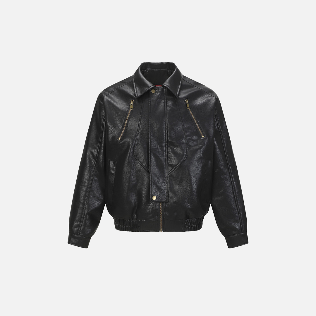 Modern Sleek Motion Edge Zipper Leather Jacket