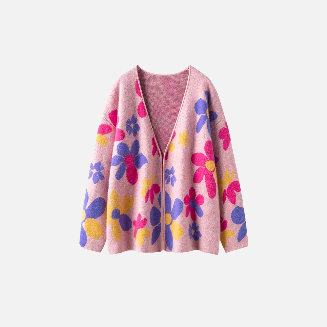 Luxuriöser Cardigan mit floralem Jacquardmuster und V-Ausschnitt