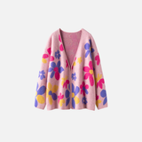 Luxuriöser Cardigan mit floralem Jacquardmuster und V-Ausschnitt