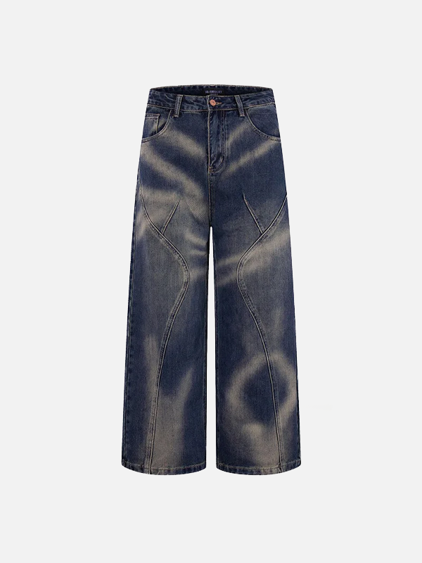 Premium Straight Leg Washed Patchwork Jeans