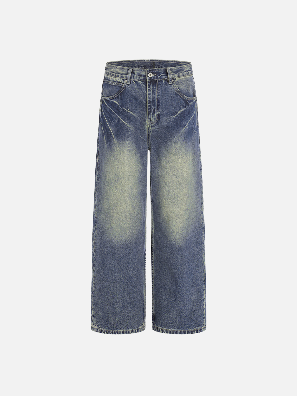 Trendy Brand Wash Denim Wide Leg Denim Jeans
