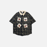Chemise à revers patchwork rétro à imprimé dessin animé