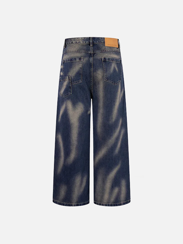 Premium Straight Leg Washed Patchwork Jeans