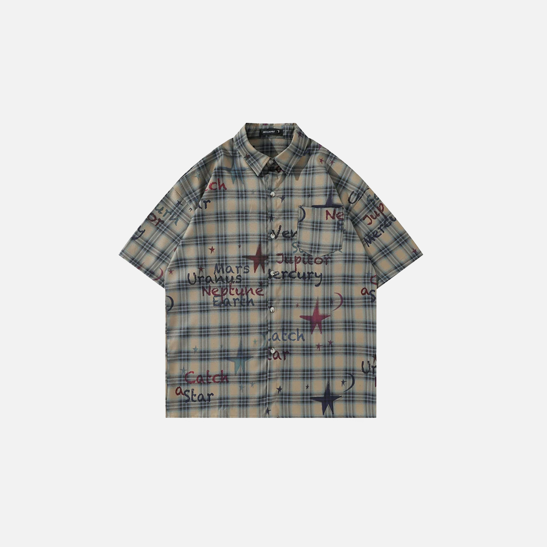 Chemise à manches courtes à carreaux et étoiles