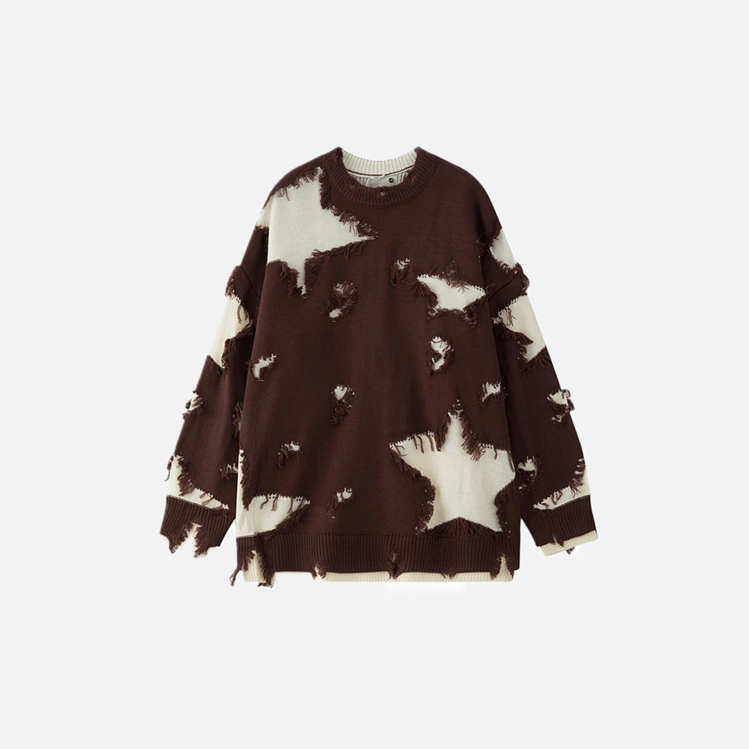 Pull en maille déchirée à motif d'étoile gothique tendance