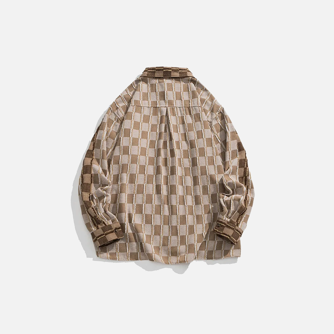 Chemise à carreaux chic à manches longues et col rabattu, effet vieilli