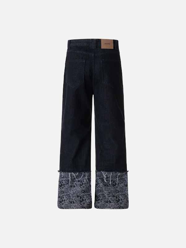 Streetwear Fur Edge Turn Up Denim Jeans