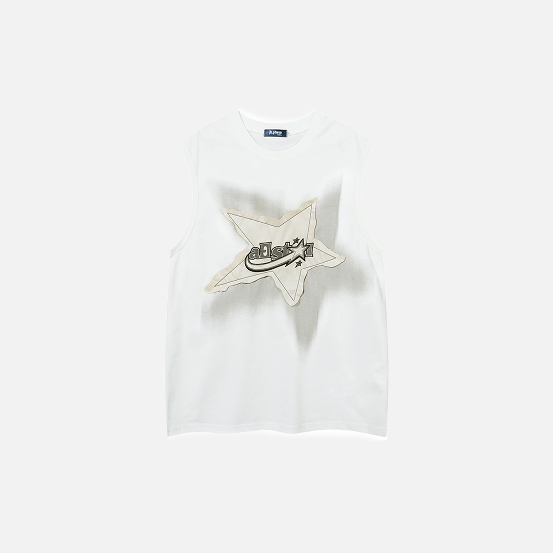 Y2K Cool Oversized Star Patchwork Sleevless T-Shirt
