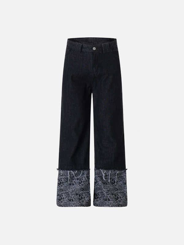 Streetwear Fur Edge Turn Up Denim Jeans