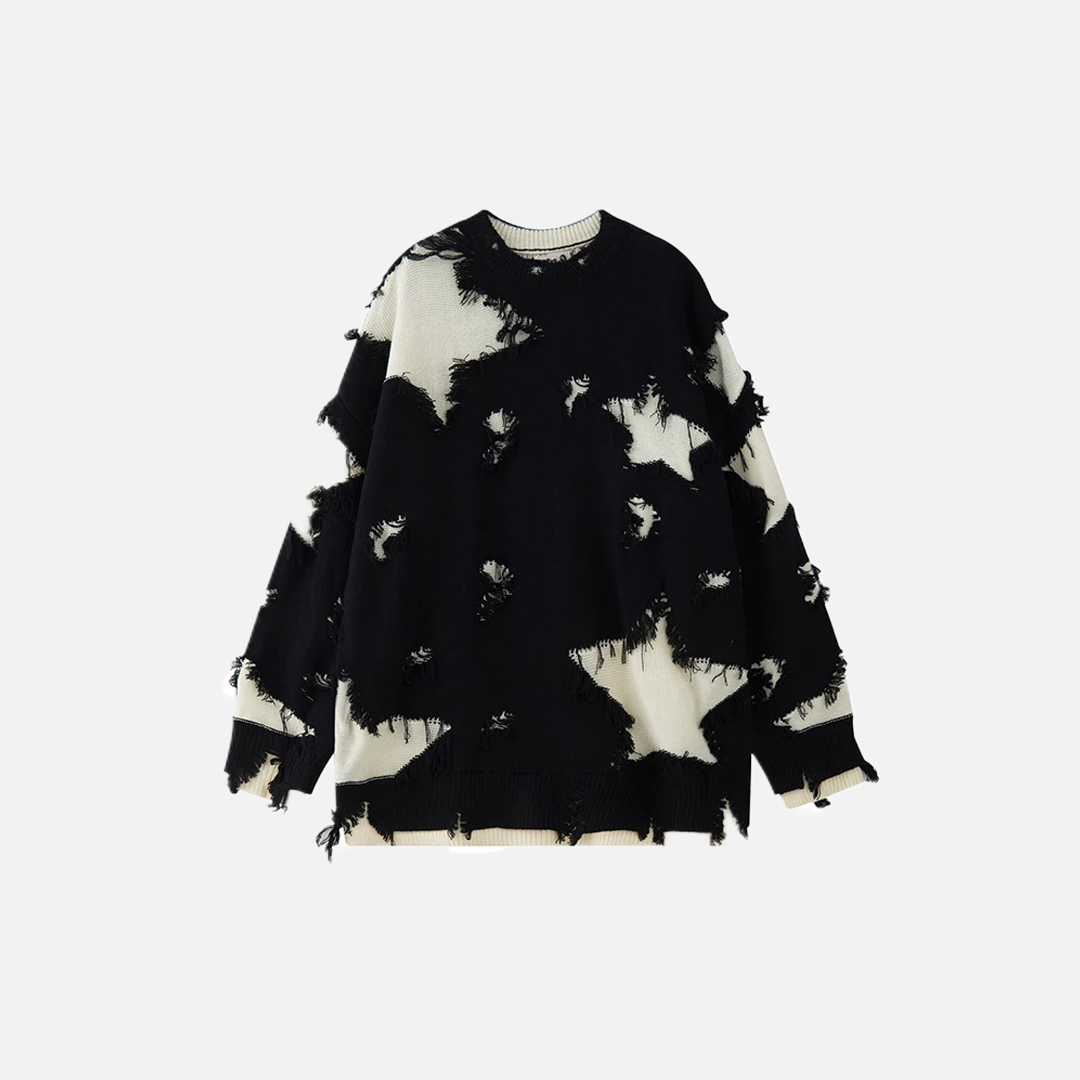Pull en maille déchirée à motif d'étoile gothique tendance