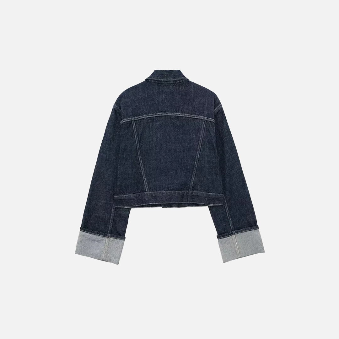 Vintage Chic Blue Lapel Neck Denim Jacket