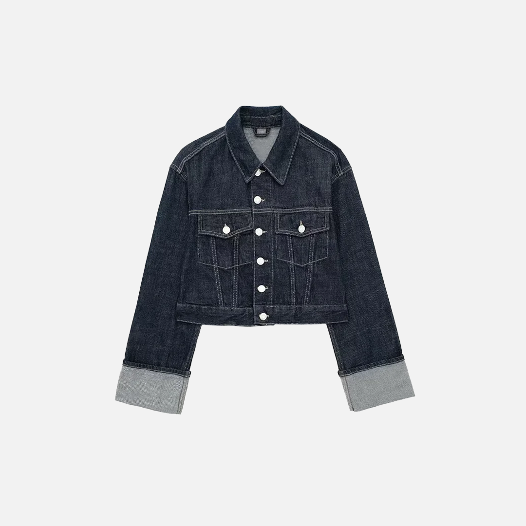 Vintage Chic Blue Lapel Neck Denim Jacket