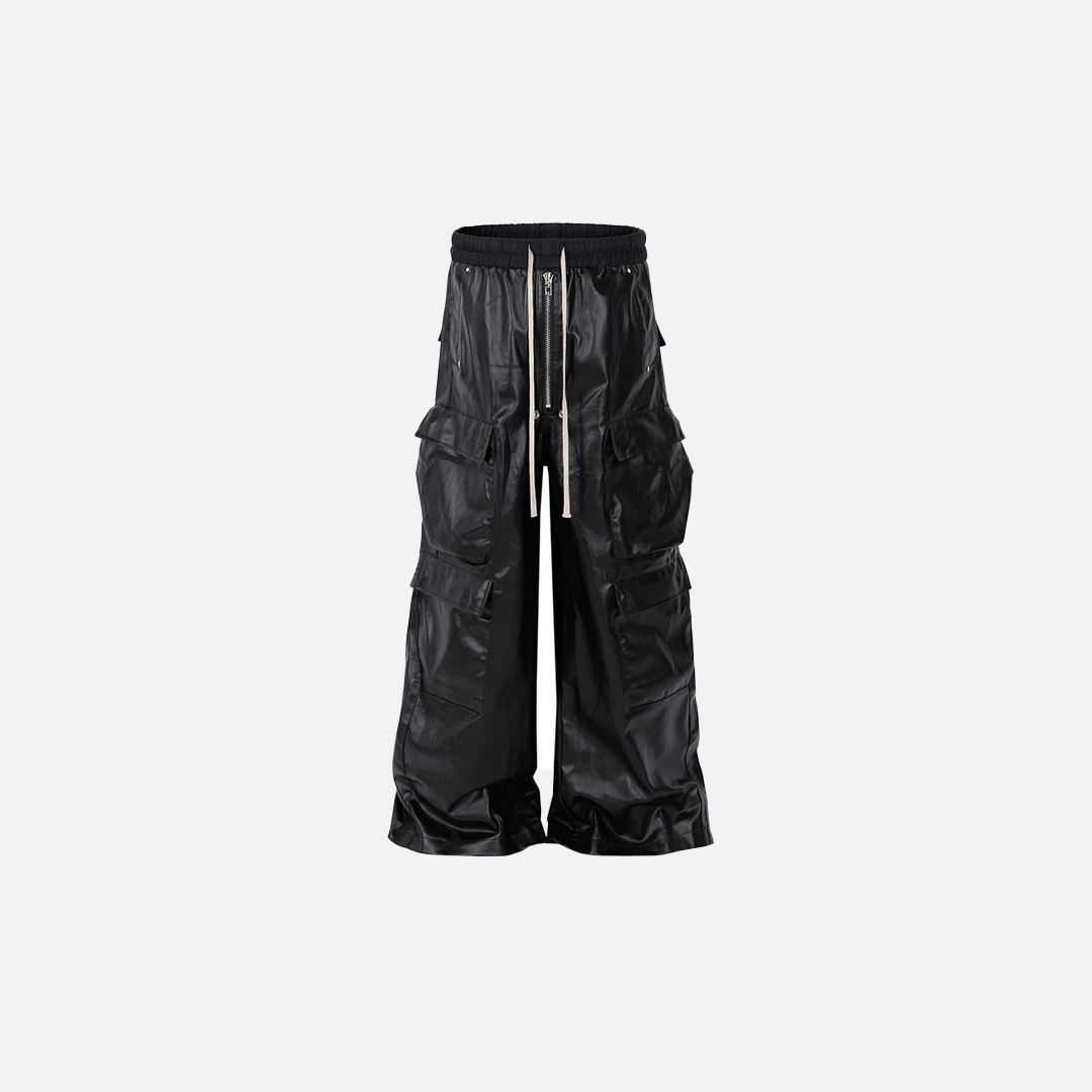 Streetwear Luxus Designer Schwarze Cargo-Lederhose