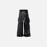 Streetwear Luxus Designer Schwarze Cargo-Lederhose