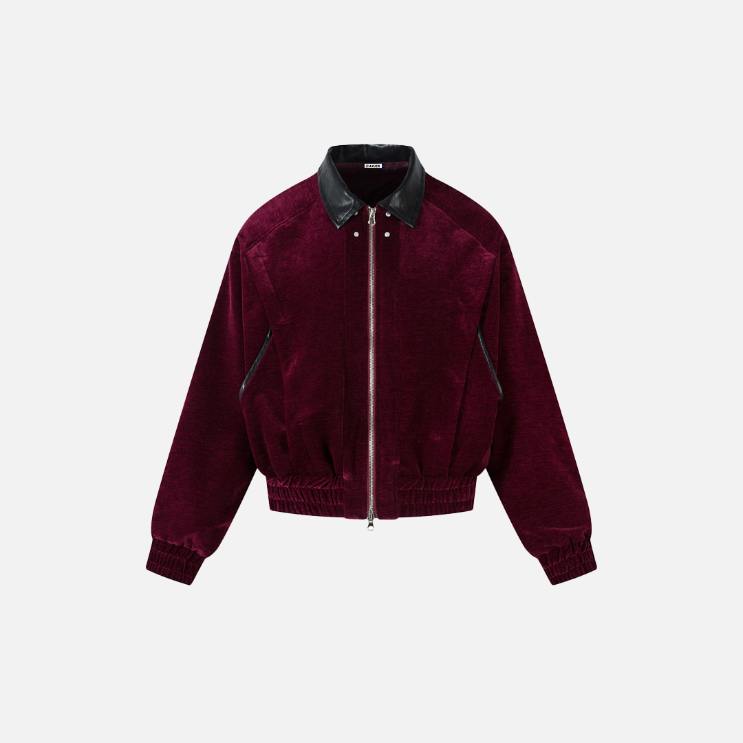 Veste streetwear tendance en similicuir à col en similicuir