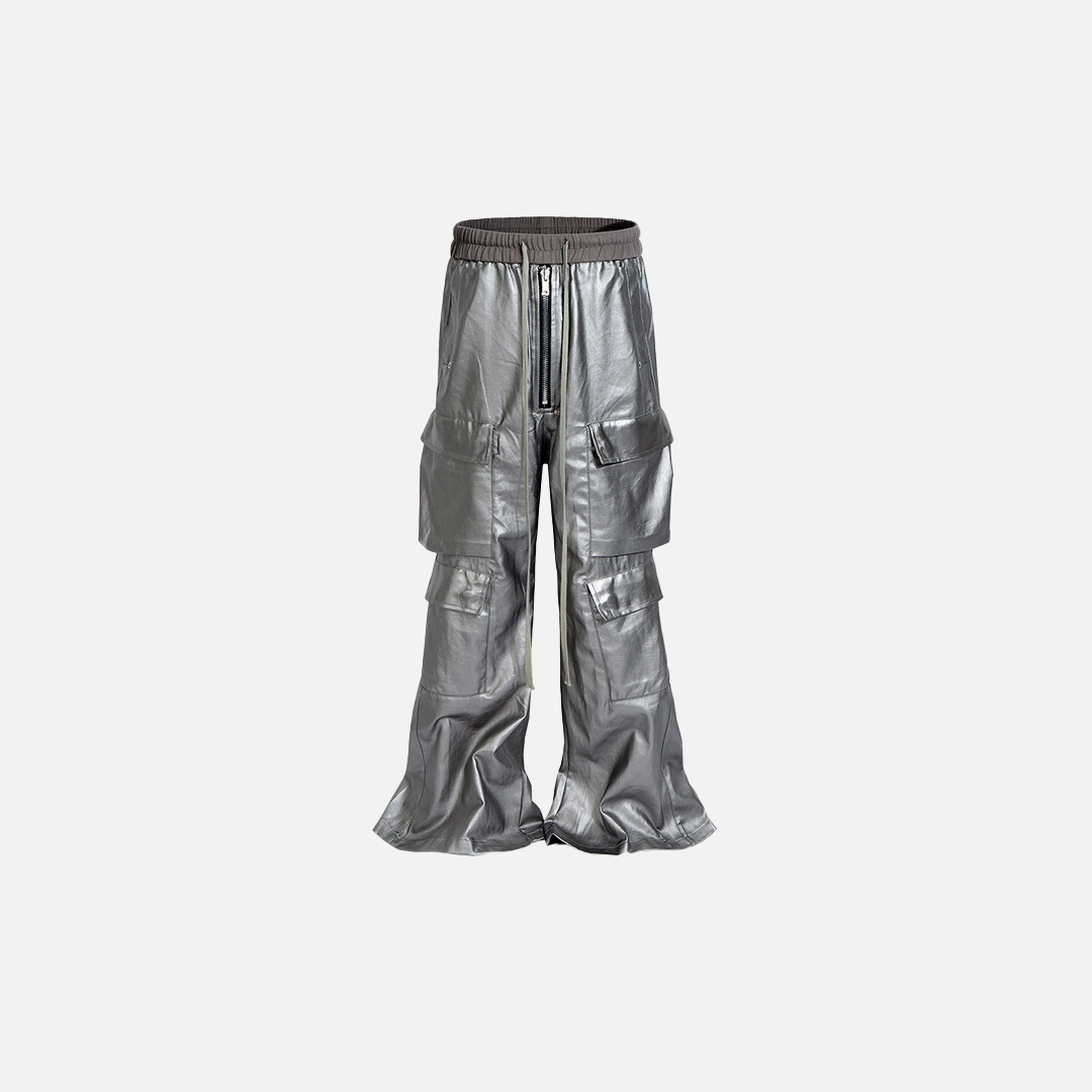 Streetwear Luxus Designer Schwarze Cargo-Lederhose