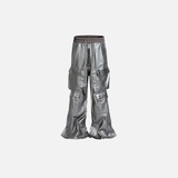 Streetwear Luxus Designer Schwarze Cargo-Lederhose