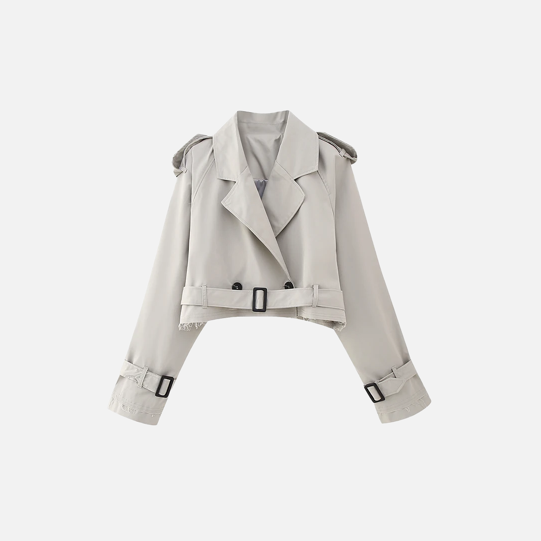 Old Money Style Belted Cropped Trench Jacket