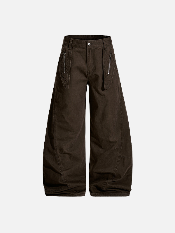 High Street Zipper Pocket Wide Leg Pants