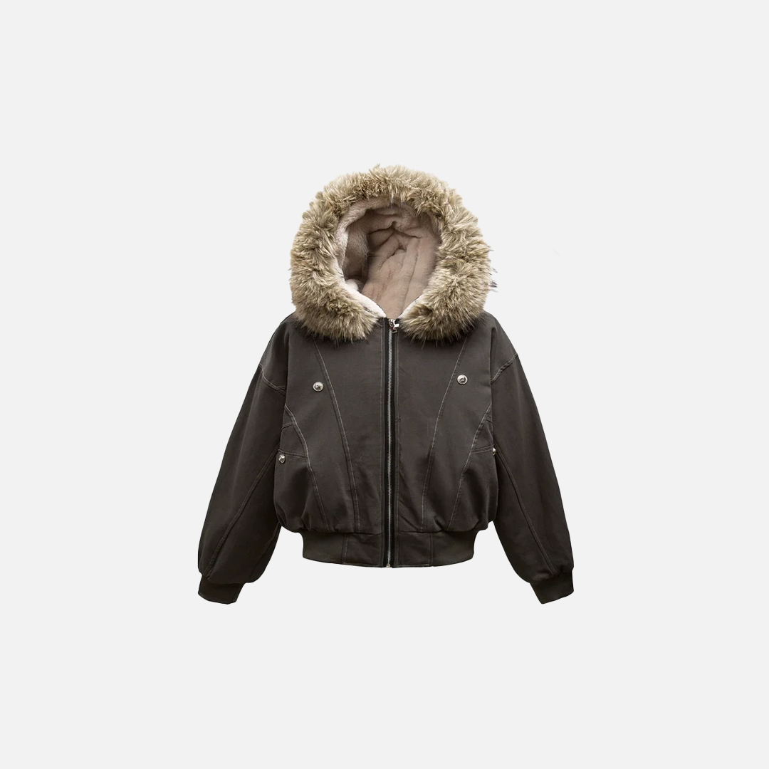 Arctic Luxe Fur-Trimmed Hooded Bomber Jacket