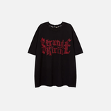 ホットドリル文字プリントOネック襟Tシャツ