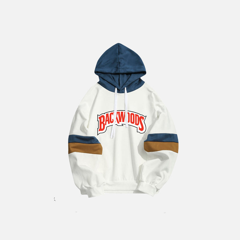 Backwoods Letter Print Patchwork Hoodie