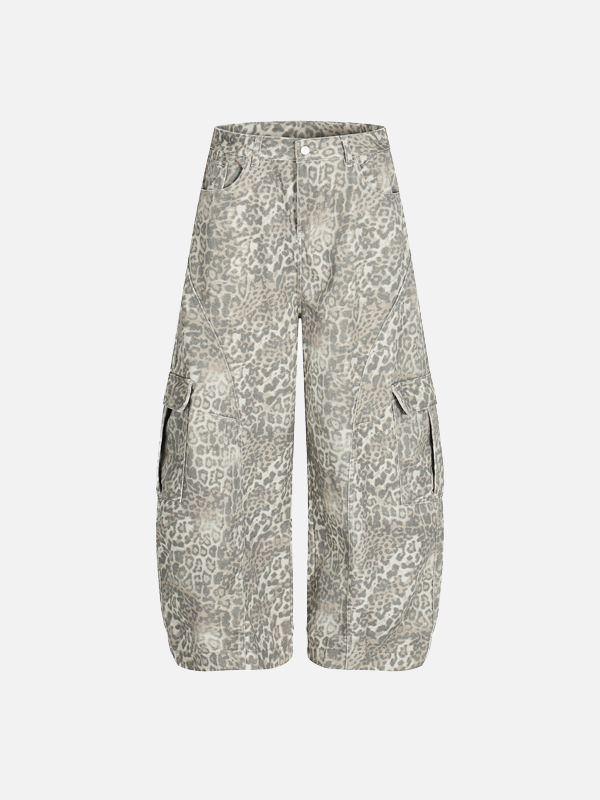 Vintage Punk Cargo-Jeans mit Leopardenmuster