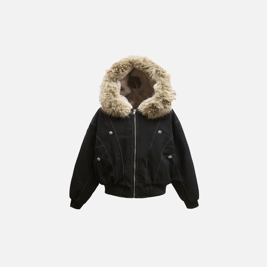 Arctic Luxe Fur-Trimmed Hooded Bomber Jacket
