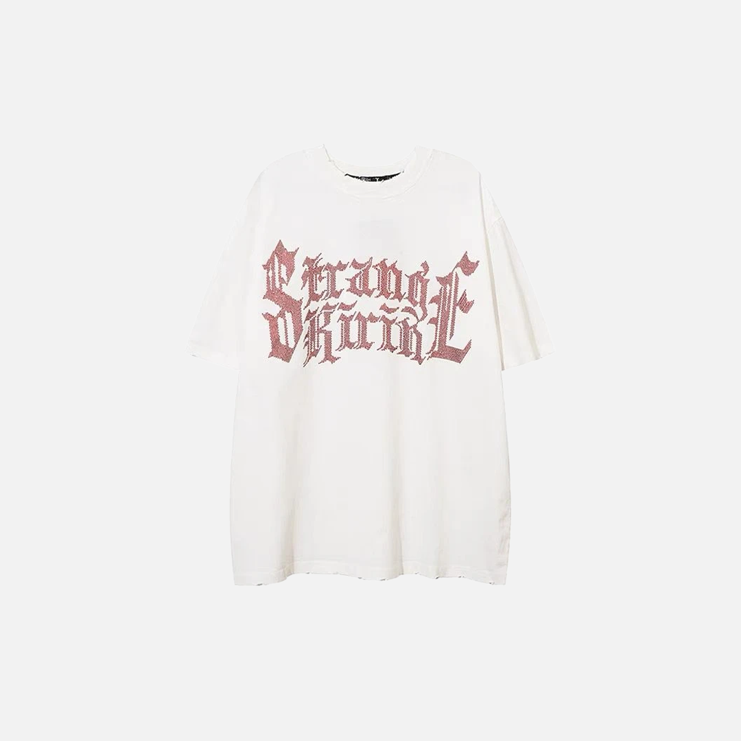 ホットドリル文字プリントOネック襟Tシャツ