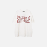 ホットドリル文字プリントOネック襟Tシャツ