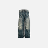 Vintage-Jeans aus gewaschenem Denim mit weitem Bein und Used-Look